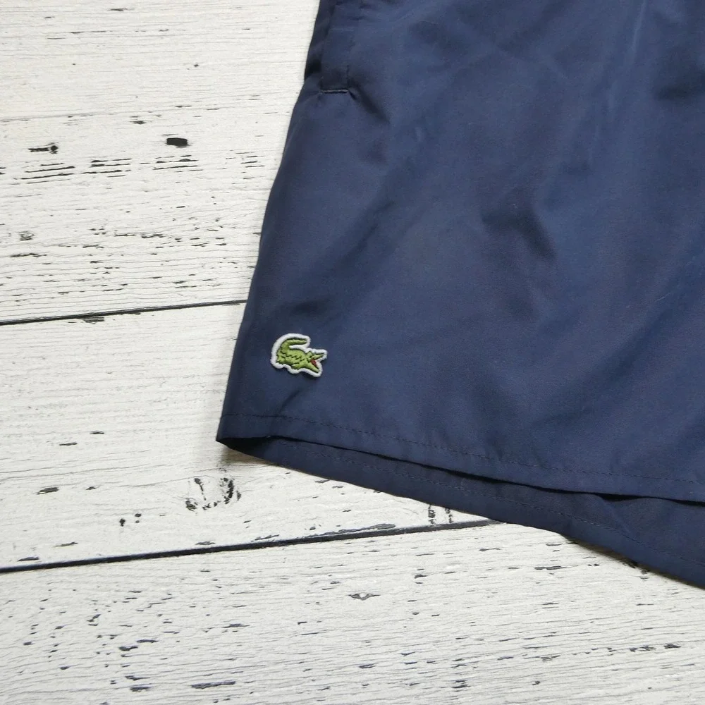Lacoste Swim Shorts Mens 3XL Blue Solid Trunks Mesh Lined Drawstring Pockets